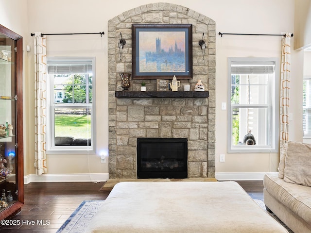 114 Schever Rd, West End, NC 27376 - interior space with wood-type flooring, baseboards, and a fireplace