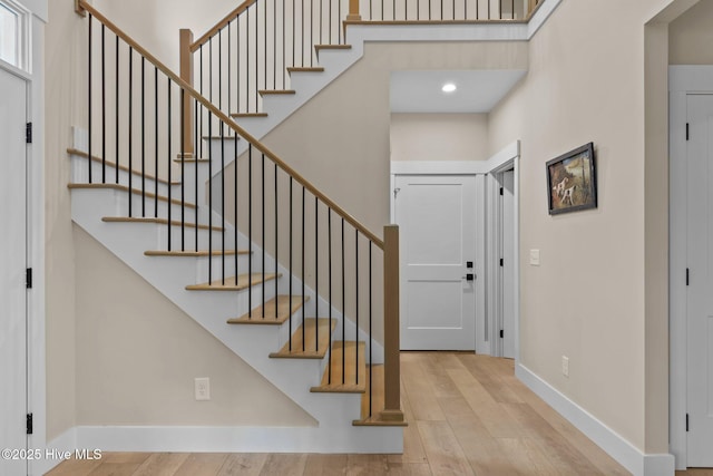 44 S Shamrock Dr, Foxfire Village, NC 27281 - foyer featuring wood finished floors, baseboards, stairway, and recessed lighting