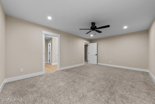 44 S Shamrock Dr, Foxfire Village, NC 27281 - unfurnished bedroom with light carpet, recessed lighting, baseboards, and a ceiling fan