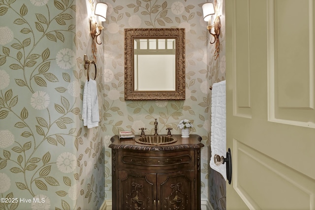 2220 Bel Arbor Pl, Wilmington, NC 28403 - full bathroom with wallpapered walls and vanity