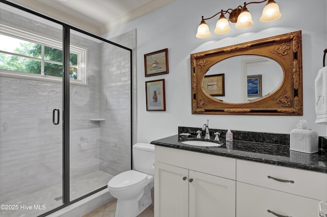 2220 Bel Arbor Pl, Wilmington, NC 28403 - full bathroom with vanity, a stall shower, and tile patterned flooring