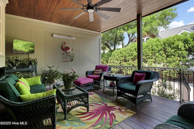 2220 Bel Arbor Pl, Wilmington, NC 28403 - wooden deck featuring a ceiling fan and outdoor lounge area