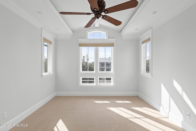 805 S Lumina Ave, Wrightsville Beach, NC 28480 - unfurnished room featuring vaulted ceiling, ceiling fan, light carpet, and baseboards