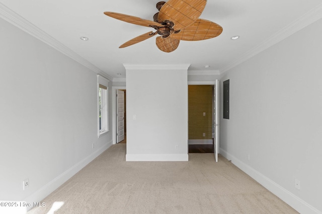 805 S Lumina Ave, Wrightsville Beach, NC 28480 - carpeted spare room with crown molding, baseboards, a ceiling fan, and recessed lighting