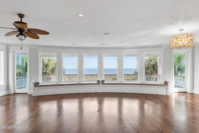 805 S Lumina Ave, Wrightsville Beach, NC 28480 - unfurnished sunroom featuring a water view and a chandelier