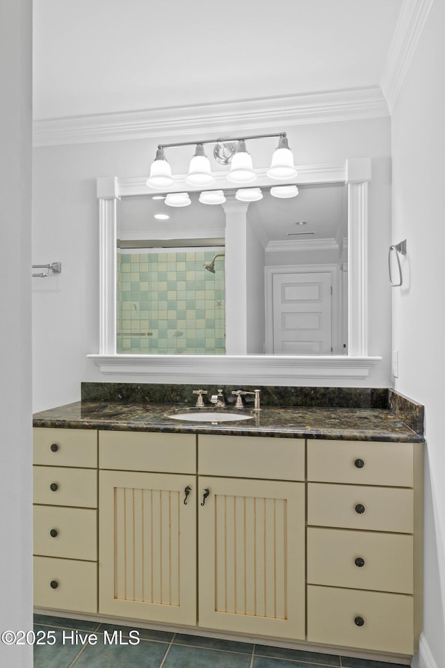 805 S Lumina Ave, Wrightsville Beach, NC 28480 - full bath with crown molding, tiled shower, and vanity