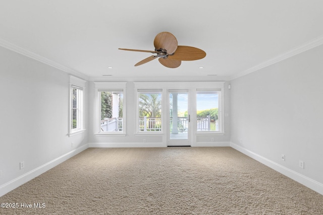 805 S Lumina Ave, Wrightsville Beach, NC 28480 - spare room with baseboards, ornamental molding, ceiling fan, and carpet
