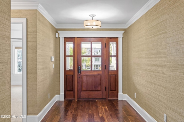 805 S Lumina Ave, Wrightsville Beach, NC 28480 - foyer with baseboards, ornamental molding, and dark wood-type flooring