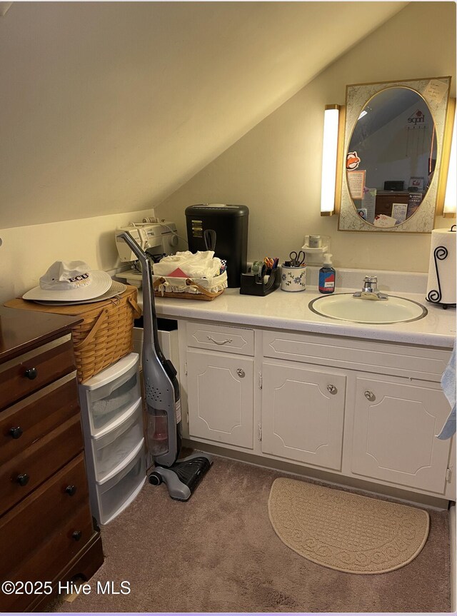 612 Blaney St, Clinton, NC 28328 - bathroom with vanity and vaulted ceiling