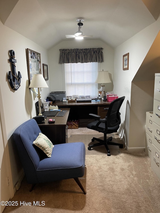 612 Blaney St, Clinton, NC 28328 - carpeted home office featuring baseboards, a ceiling fan, and lofted ceiling