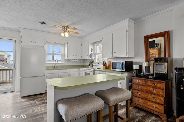 415 W Boardwalk Blvd, Atlantic Beach, NC 28512 - kitchen with appliances with stainless steel finishes, ornamental molding, a ceiling fan, light countertops, and a sink