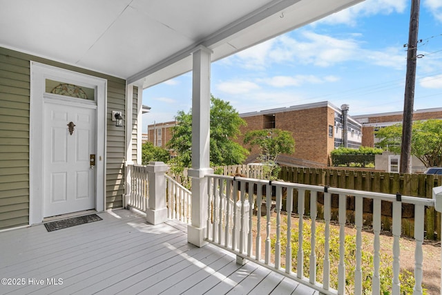 deck featuring a porch