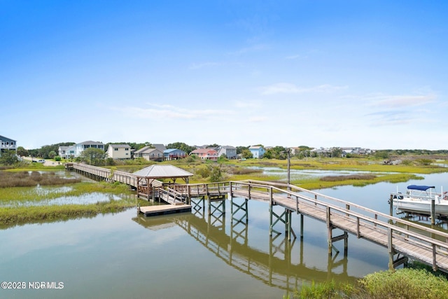view of dock with a water view