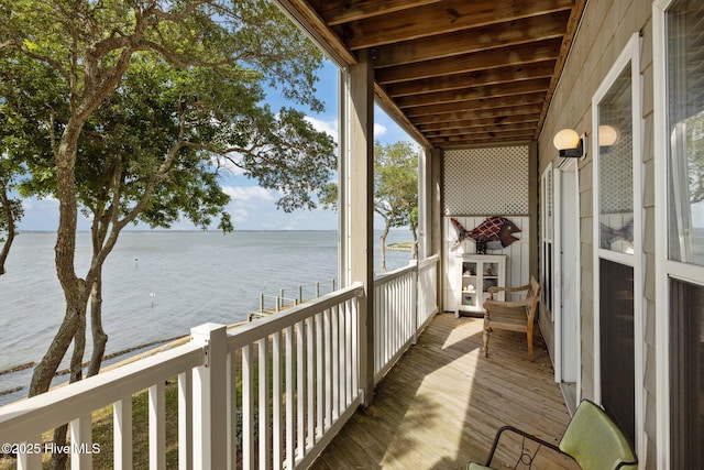 deck with a water view