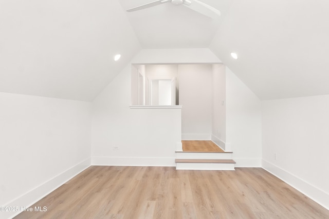 316 Lightning Bug Ln, Holly Ridge, NC 28445 - bonus room featuring ceiling fan, vaulted ceiling, and wood finished floors