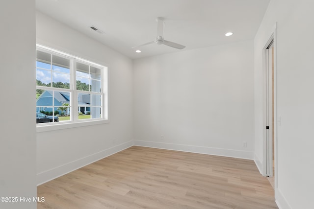 316 Lightning Bug Ln, Holly Ridge, NC 28445 - empty room featuring visible vents, baseboards, ceiling fan, recessed lighting, and light wood-style flooring