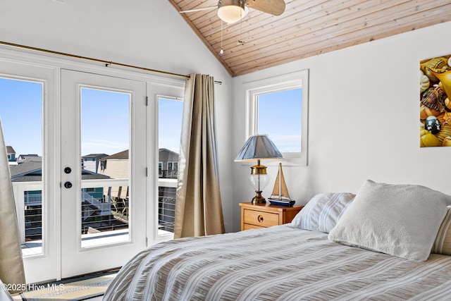 408 Dolphin St, Sunset Beach, NC 28468 - bedroom with wood ceiling, lofted ceiling, and access to exterior