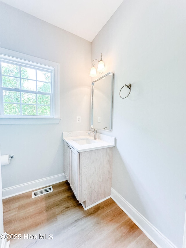 135 Live Oak Dr, Leland, NC 28451 - bathroom with vanity, baseboards, visible vents, and wood finished floors