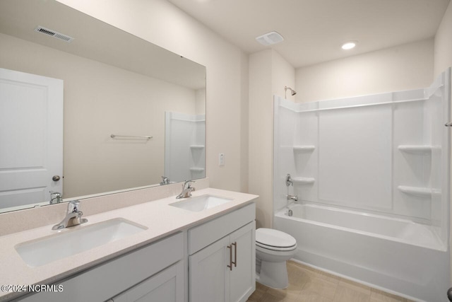 bathroom featuring a sink, toilet, double vanity, and visible vents