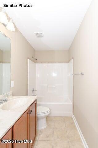 153 Tides End Dr, Holly Ridge, NC 28445 - bathroom featuring toilet, vanity, tile patterned floors, shower / tub combination, and baseboards