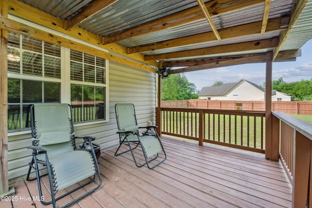 deck featuring a fenced backyard and a yard