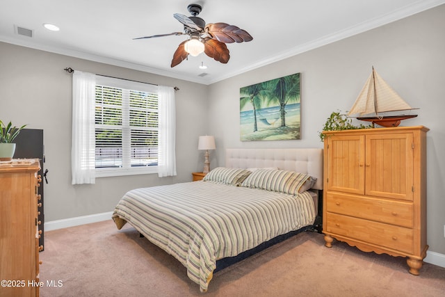 167 Fallbrook Ln, Rocky Point, NC 28457 - bedroom featuring recessed lighting, baseboards, light colored carpet, and ornamental molding