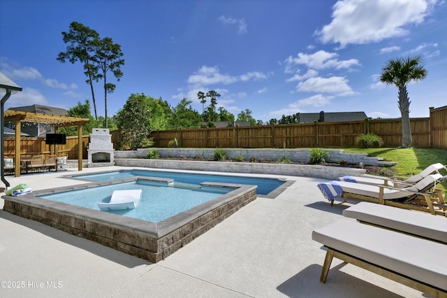 view of pool with a patio, a fenced in pool, a fenced backyard, and a jacuzzi