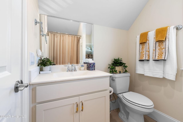 9036 Island Rider Ct NE, Leland, NC 28451 - full bath featuring toilet, baseboards, lofted ceiling, and vanity
