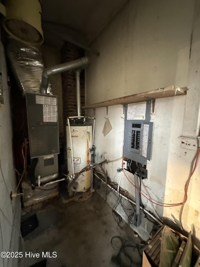 utilities with water heater and electric panel
