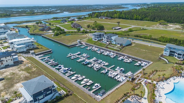 aerial view featuring a water view