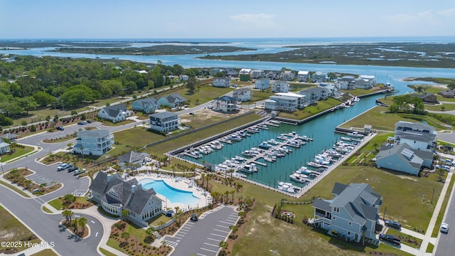 aerial view featuring a water view
