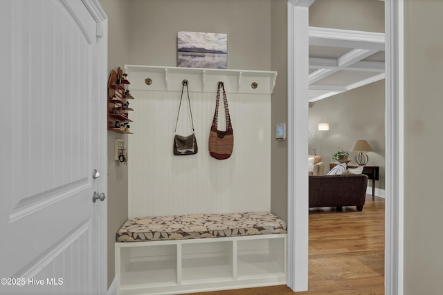 mudroom with wood finished floors