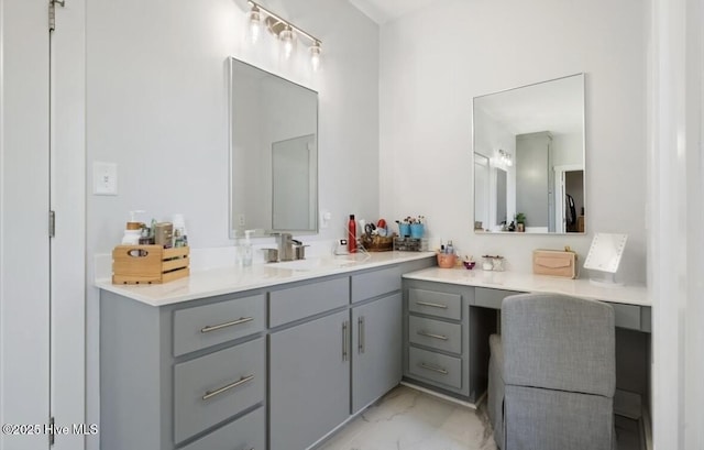 bathroom featuring vanity and marble finish floor