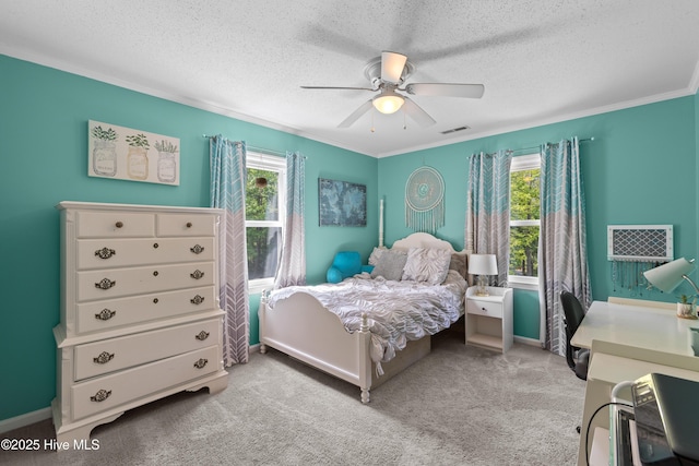 703 Baby Doe Cir, Hampstead, NC 28443 - bedroom with a textured ceiling, visible vents, ornamental molding, and multiple windows