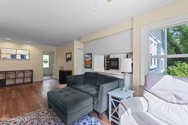 703 Baby Doe Cir, Hampstead, NC 28443 - living area with crown molding, recessed lighting, baseboards, and wood finished floors
