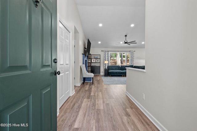 180 Lancashire Ln, West End, NC 27376 - hallway featuring recessed lighting, baseboards, and light wood finished floors