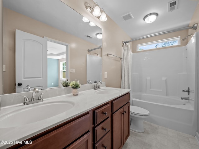 212 Peaceful Ln, Hubert, NC 28539 - bathroom with a sink, a healthy amount of sunlight, shower / bath combo, and visible vents