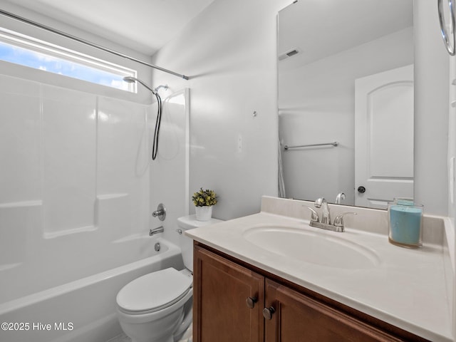 212 Peaceful Ln, Hubert, NC 28539 - bathroom featuring vanity, bathing tub / shower combination, toilet, and visible vents