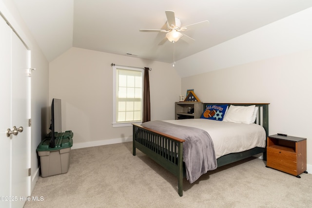 151 Windsor Ln, Edenton, NC 27932 - bedroom featuring baseboards, carpet, a ceiling fan, and lofted ceiling