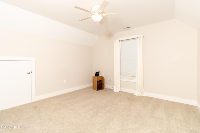 151 Windsor Ln, Edenton, NC 27932 - additional living space with carpet flooring, ceiling fan, vaulted ceiling, and baseboards