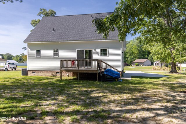 151 Windsor Ln, Edenton, NC 27932 - back of house featuring a lawn, a deck, crawl space, and a shingled roof