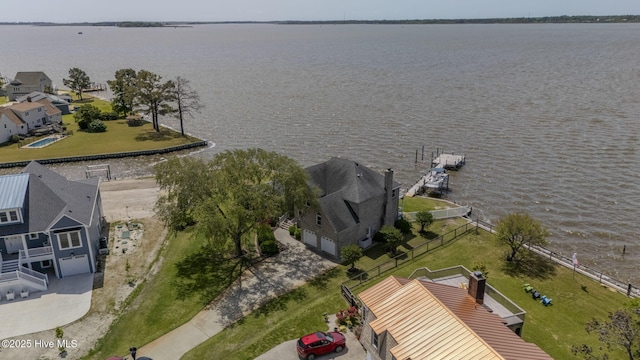 aerial view featuring a residential view and a water view