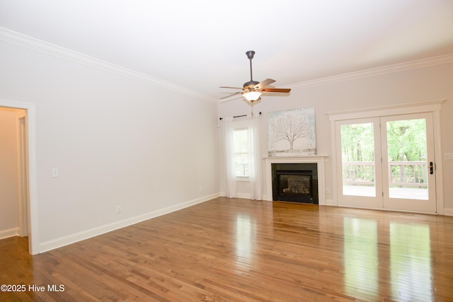 4 Cordelia Way, Vass, NC 28394 - unfurnished living room featuring a ceiling fan, baseboards, ornamental molding, and light wood finished floors