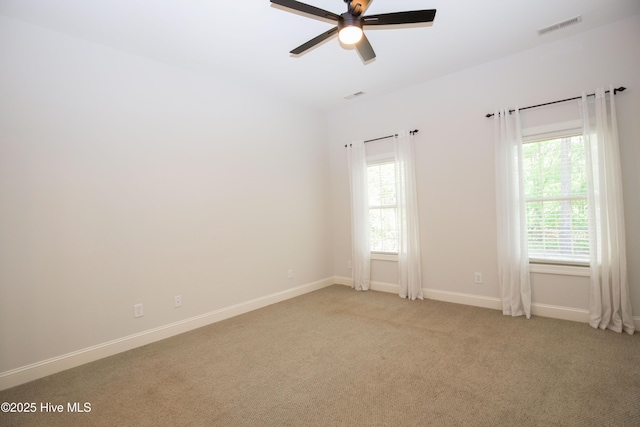 4 Cordelia Way, Vass, NC 28394 - spare room featuring visible vents, baseboards, ceiling fan, and light colored carpet