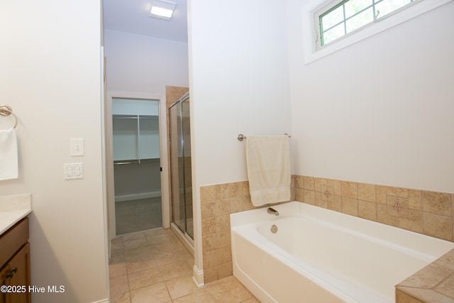 4 Cordelia Way, Vass, NC 28394 - full bathroom with vanity, tile patterned flooring, a shower stall, and a bath