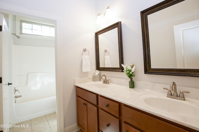 4 Cordelia Way, Vass, NC 28394 - bathroom with double vanity, a sink, tile patterned floors, and bathing tub / shower combination