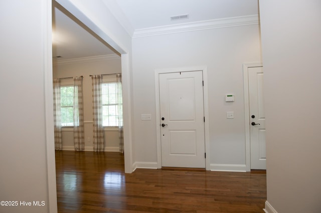 4 Cordelia Way, Vass, NC 28394 - entrance foyer with baseboards, ornamental molding, wood finished floors, and visible vents