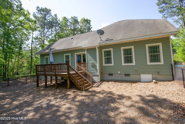 4 Cordelia Way, Vass, NC 28394 - back of house with fence, a wooden deck, and stairs
