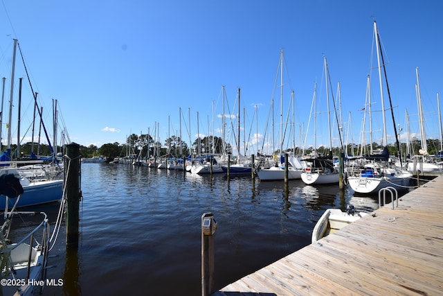 dock area featuring a water view and view of marina