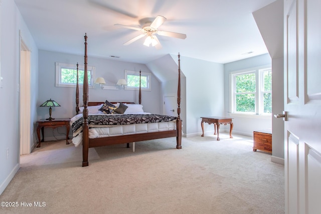 bedroom featuring baseboards, carpet, and ceiling fan